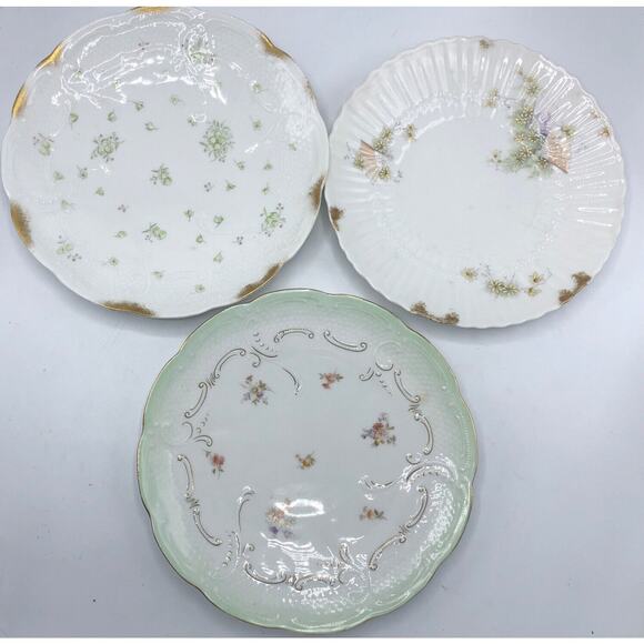 SETOF THREE mixed Vintage WEIMAR Plates HAND FANS Gilded Floral Embossed LOVELY - Picture 1 of 12